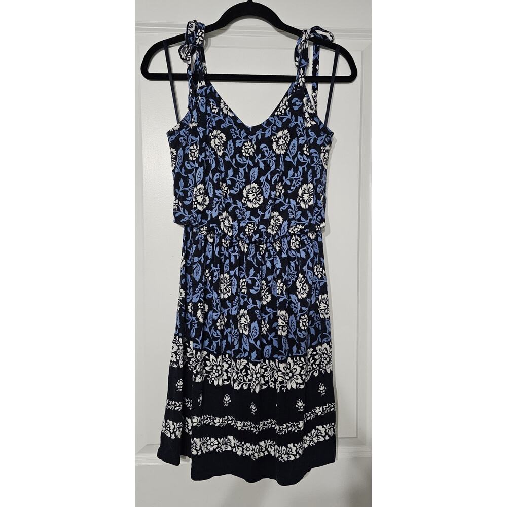 Ann Taylor LOFT Women’s Floral Tie Strap Dress Blue White Sleeveless Size Small